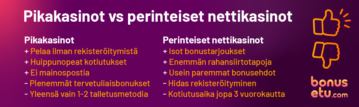 Pikakasinot vs perinteiset kasinot