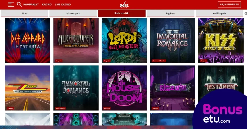 barz casino pelivalikoima