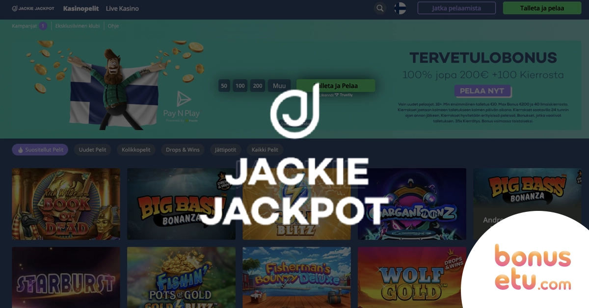 Jackie Jackpot Casino kokemuksia 200 € bonus + 100 ik