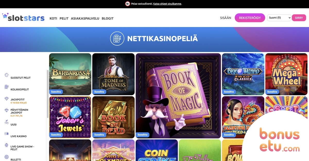 SlotStars casino pelivalikoima