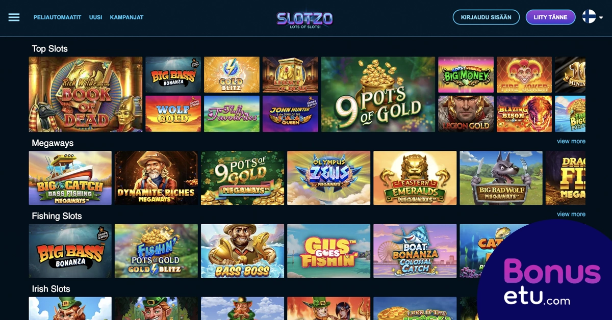 Slotzo pelivalikoima