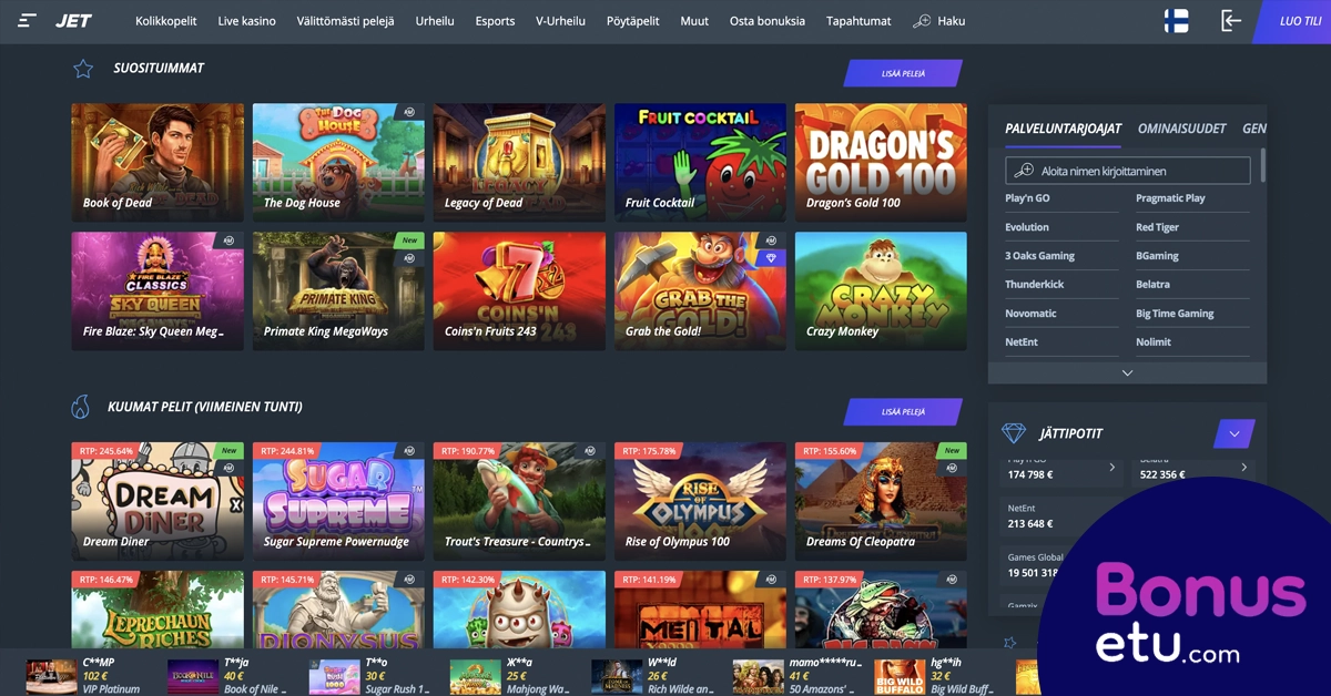Jet casino pelivalikoima