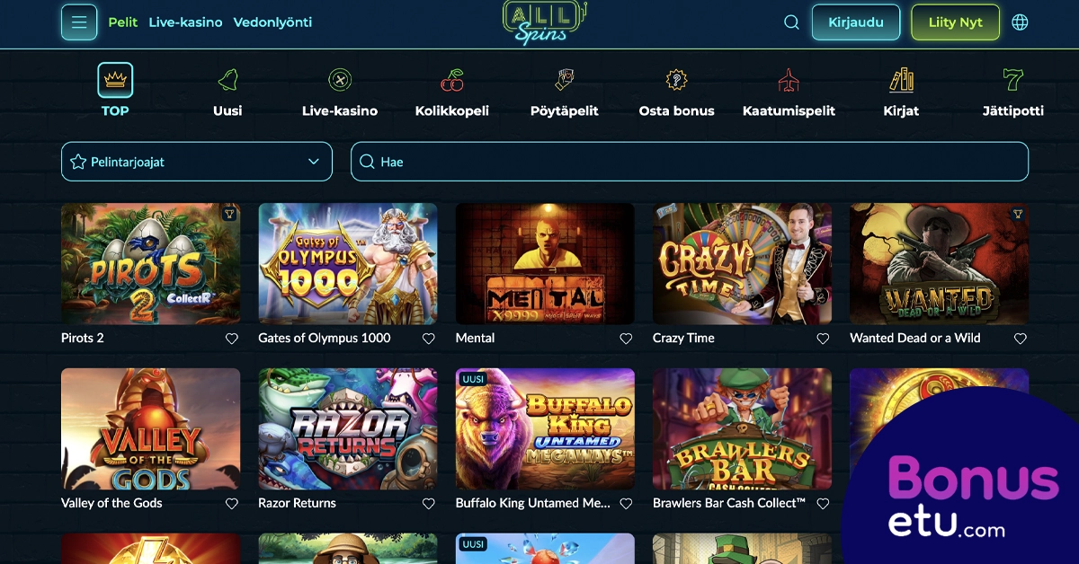 Allspins casino pelivalikoima