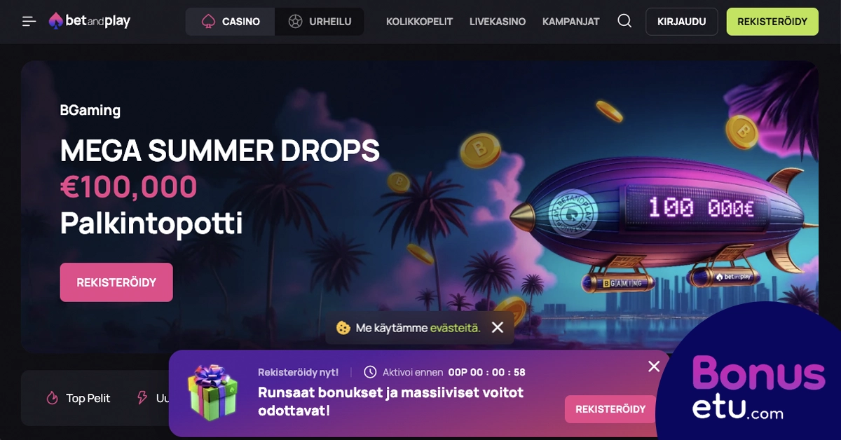 Bet and Play casino etusivu