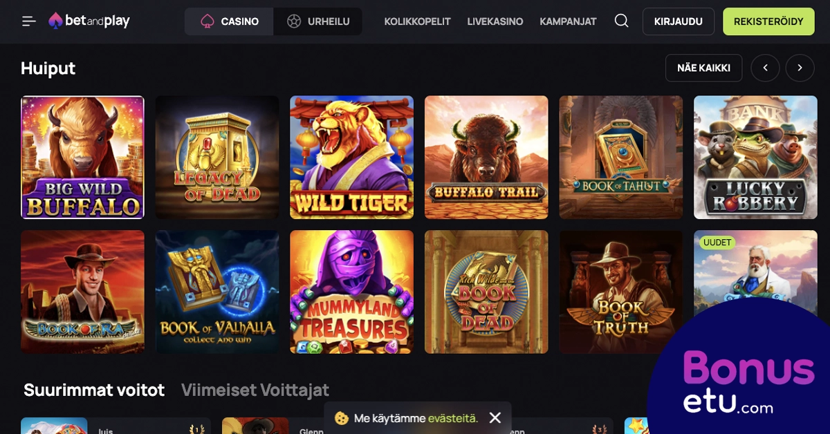 Bet and Play casino pelivalikoima