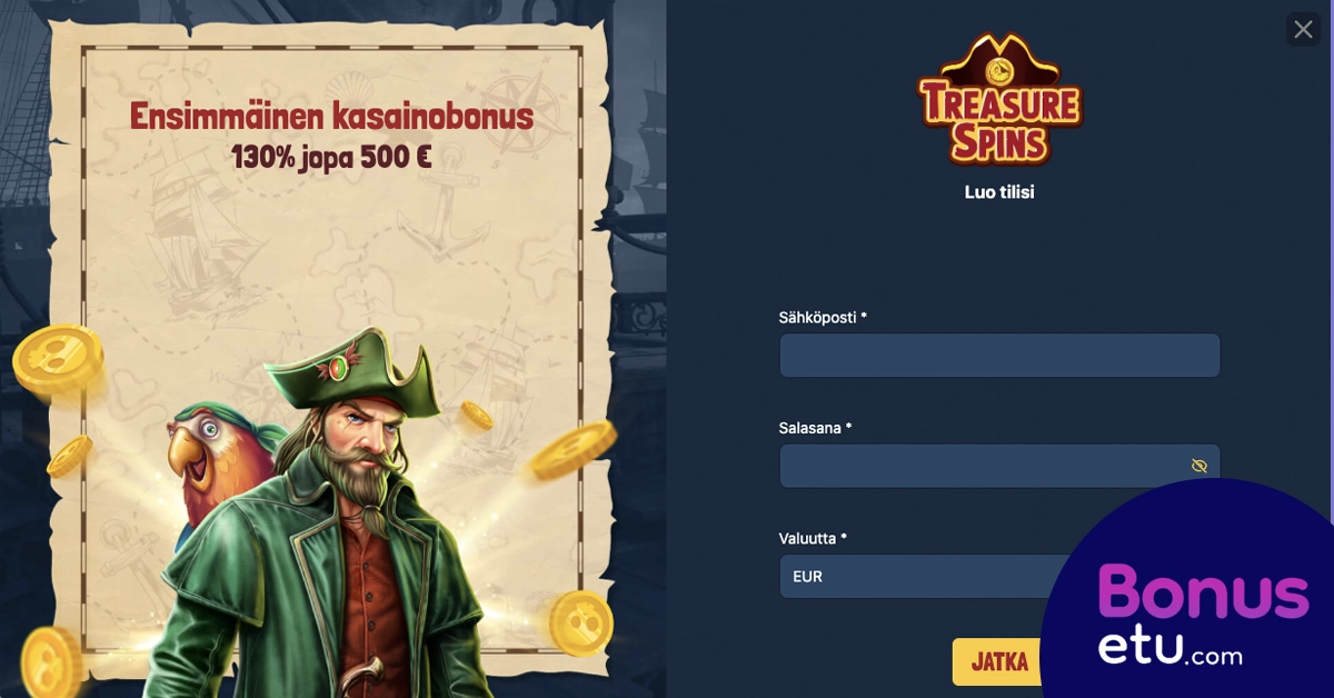 Treasure Spins rekisteröityminen