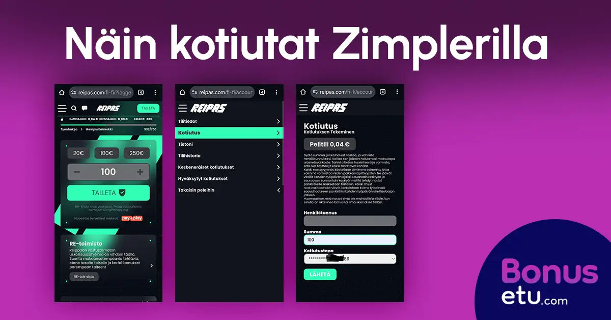 Näin kotiutat zimpler kasinolta