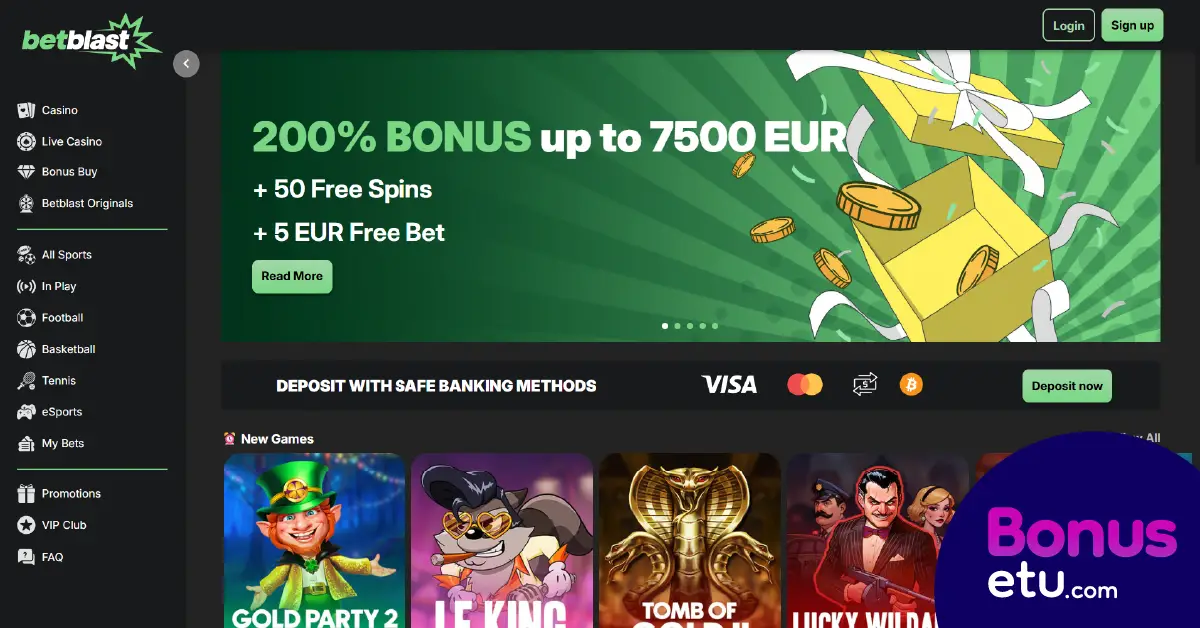 betblast casino etusivun näkymä
