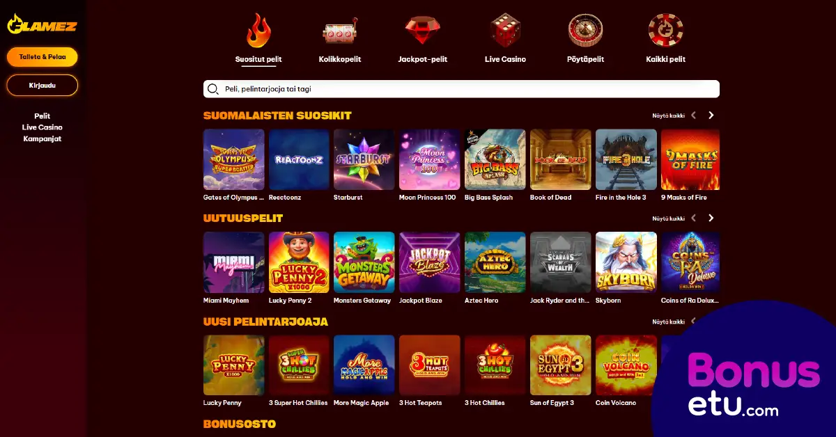 flamez casino pelivalikoima