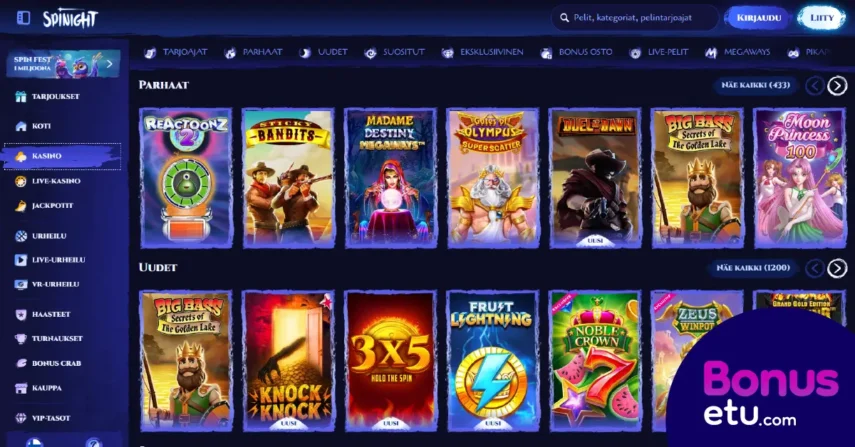 spinight casino pelivalikoima