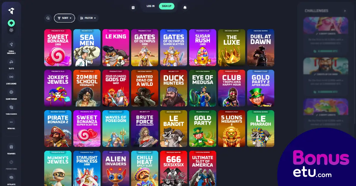 thrill casino pelivalikoima