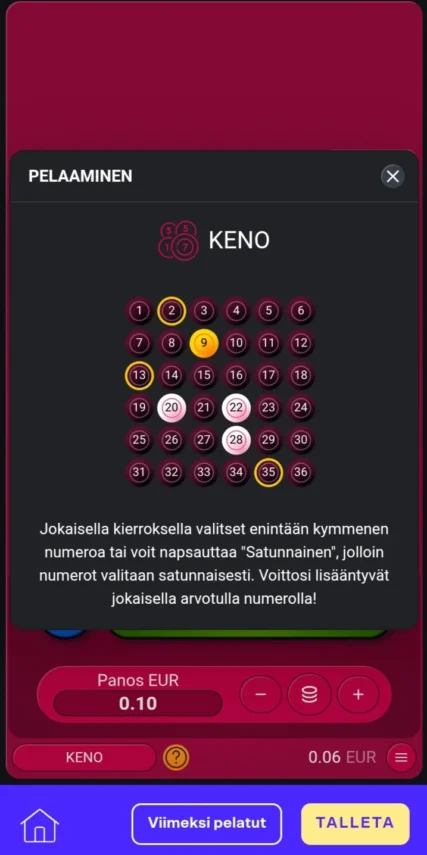 keno voittotaulukko
